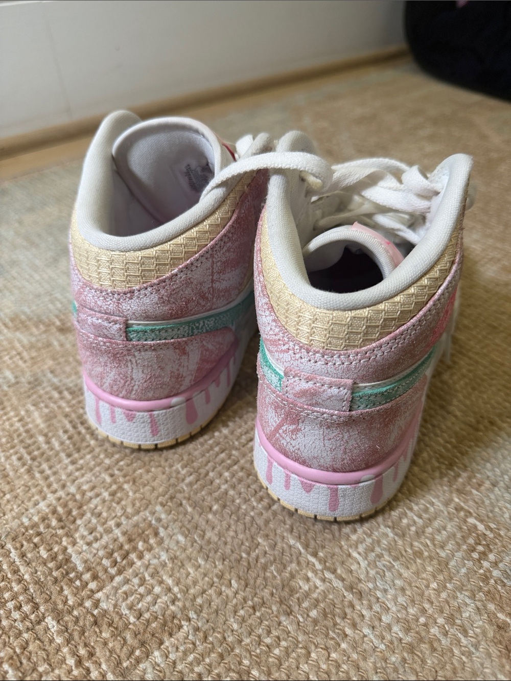 Kids High Top Ice Cream Drip Nikes Sneakers in Pink, Cream & Mint